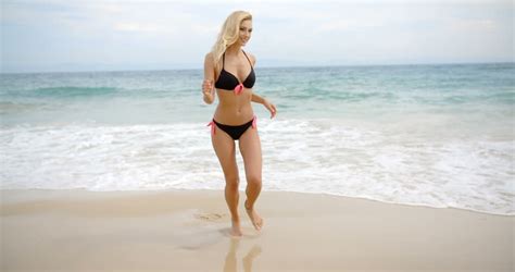 Sexy Woman In Red Bikini Standing By The Sea Stock Footage Video 2138114 Shutterstock