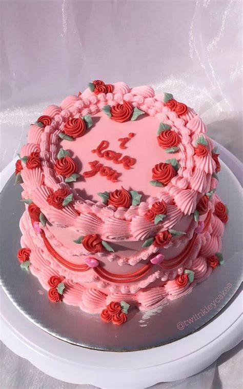 40 Cute Valentines Cake Ideas Pink Vintage Style Cake