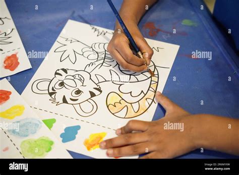 Kids Coloring Lion Animal At School Stock Photo Alamy