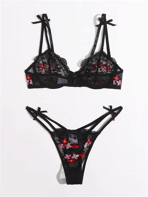 Embroidery Ultra Thin Women S Sexy Transparent Lace Underwear Bra Set Sheer Teddy Lingerie