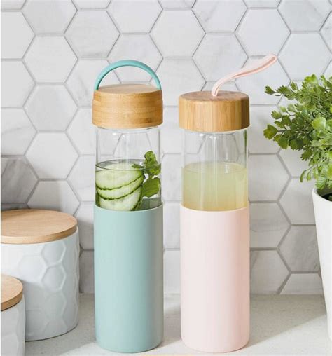 Personalised Glass Water Bottle With Bamboo Lid Etsy