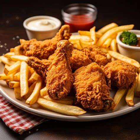 Premium Photo Crispy Fresh Fried Chicken And Fries