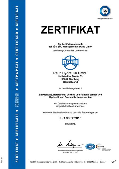 Din En Iso 90012015 Zertifikat Online Kaufen Iso9001 Rauh Hydraulik
