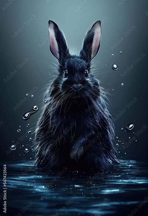 Black Rabbit In Water Water Splash And Drops Year Of The Black Water