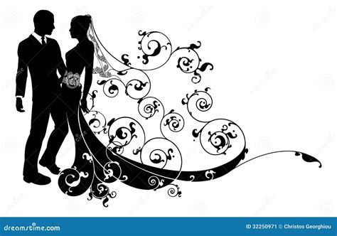 Силуэт пар свадьбы жениха и невеста Иллюстрация вектора - иллюстрации ...