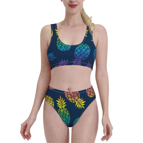 Lukts Women High Waisted Bikini Set Abstract Bright Pineapple Fruit Retro Swimsuit Piece