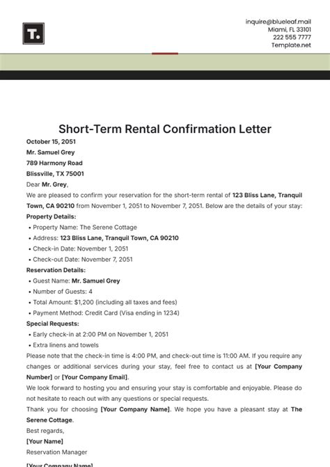Free Hotel Booking Confirmation Letter Template To Edit Online