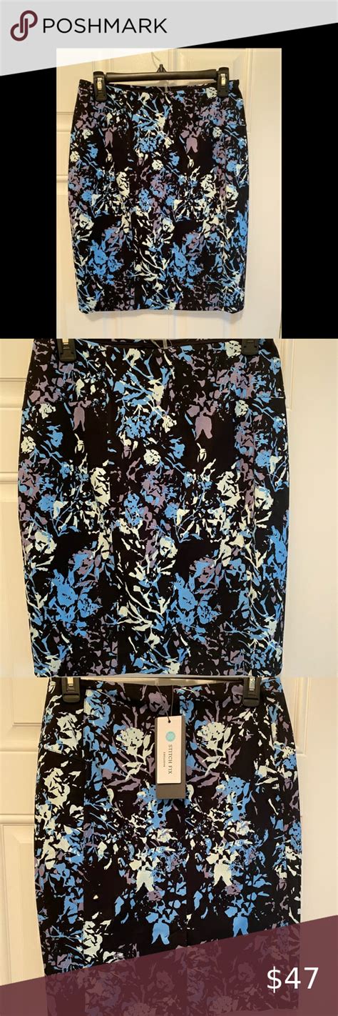 Stitch Fix Lysee Pencil Skirt Black Blue Floral M Lysse Pencil Skirt