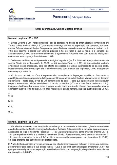 Amor de Perdi o Cap tulo X exerc cios Manual 1 Data março de 2023