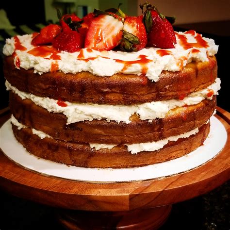Homemade Strawberry Naked Cake With Chamomile Infused Buttercream Frosting R Food