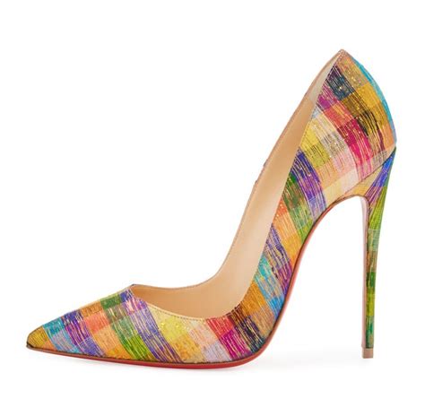 Christian Louboutin So Kate Plaid 120mm Red Sole Pump Multi Shoes Post
