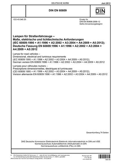 DIN EN 60809:2013 DE - Lampen für Straßenfahrzeuge - Maße, elektrische ...