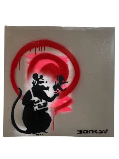 Rare Banksy Radar Rat Graffiti Street Art Original Canvas Painting