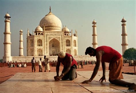 Workers Building Taj Mahal with Gems | Stable Diffusion Online