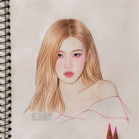 Rosé Bp Fan Art In 2020 Cartoon Girl Drawing Fan Art Drawing Kpop Drawings