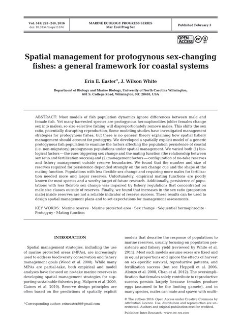 Spatial Management For Protogynous Sex Changing Fishes A General Framework For Coastal Systems