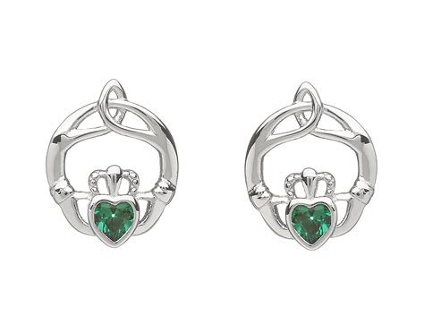Sterling Silver Children Birthstone Stud Earrings May Green Cz