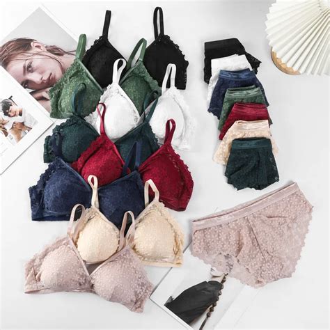 Lace Bra And Panties Set Women Sexy Lingerie Push Up Bra Low Waist Panties Female French