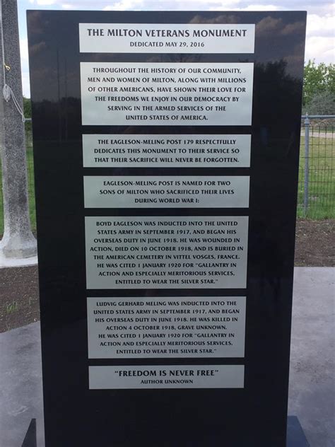 Milton American Legion Post 179 Veterans Monument Project Added A New