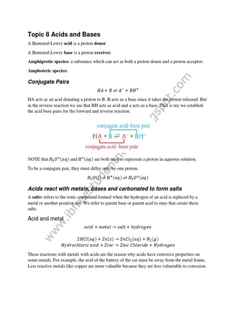 Topic 8 Acids And Bases Pdf Acid Ph