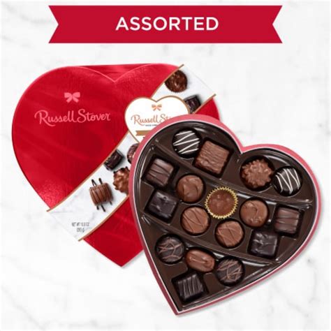 Russell Stover Valentines Day Red Foil Heart Assorted Milk And Dark Chocolate T Box 10 Oz