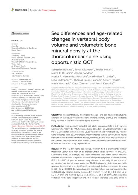 PDF Sex Differences And Age Related Changes In Vertebral Body Volume And Volumetric Bone