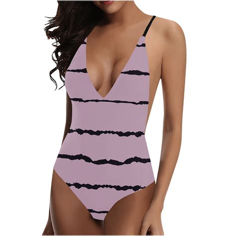 Toumeny One Piece Swimsuit Women Fasion Bikini Print Strappy Back Sling