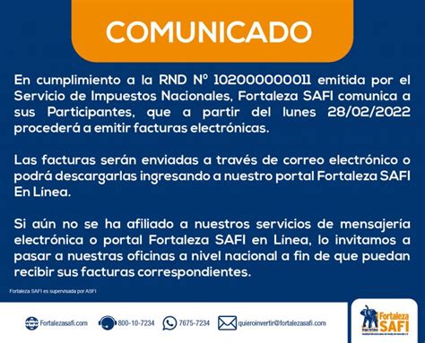 Comunicado Facturación electrónica Fortaleza SAFI