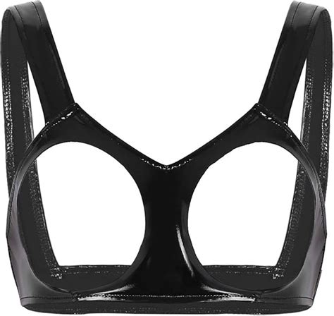 iEFiEL Wetlook Unterwäsche Frauen Erotik BH Oberteil Brustfrei Lingerie Dessous Harness Damen