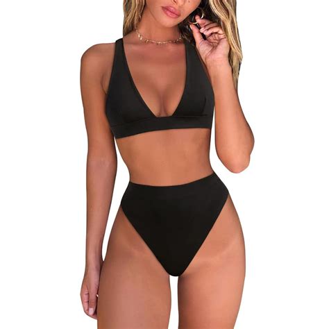 Lojoutye Womens High Waisted Thong Swimsuit Women High Cut Bikini Sets Brazilian Bra