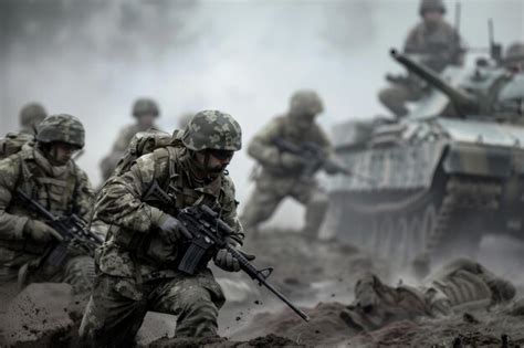 Premium Photo Soldiers Running Through A Muddy Field