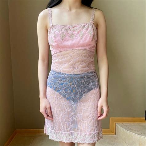 Felina Intimates Sleepwear Felina Lingerie Vintage Garden Fairy Pink Lace Slip Dress