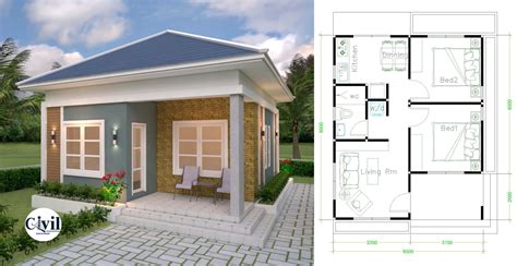 Small House Plans 6.5×8 With 2 Bedrooms Hip Roof | Engineering Discoveries