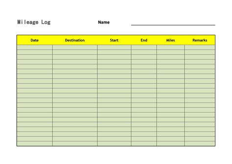 Mileage Log Template Printable