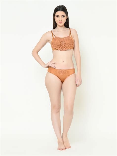 Buy Da Intimo Lace Overlay Bralette Lingerie Set Yellow Online