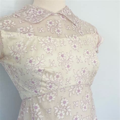 Vintage Dresses Vintage Emma Domb Lilac Lace Column Maxi Dress