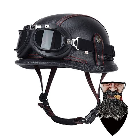 Buy Motorcycle German Leather Half Face Helmet 100 DOT ECE Approved