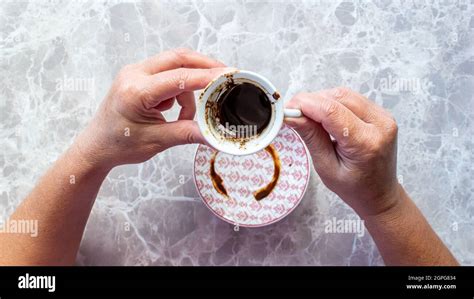 Fortune Telling Woman Holding Turkish Coffee And Fortune Telling Stock