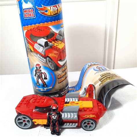 Mega Bloks Hot Wheels Twin Mill Iii Blocks Red Race Car Mini Fig Driver Building Toy
