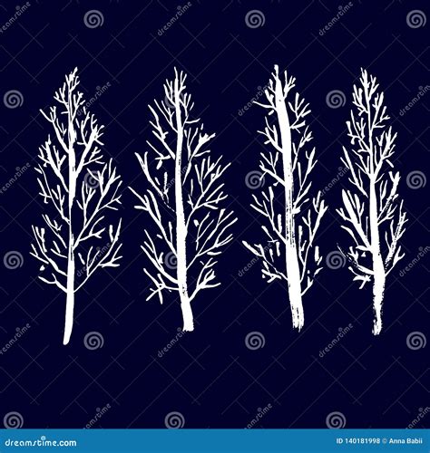 Naked Trees Silhouettes Hand Drawn Set Vector Illustration Stock Vector Illustration Of
