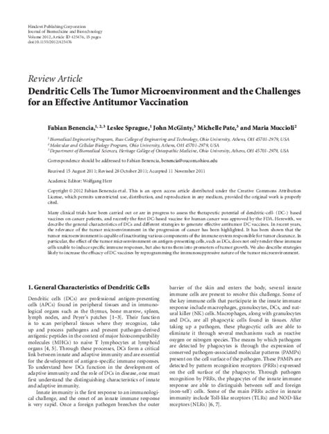 Pdf Dendritic Cells The Tumor Microenvironment And The Challenges For An Effective Antitumor