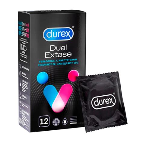 Купить Durex презервативы Dual Extase с анестетиком рельефные, 12 шт по ...