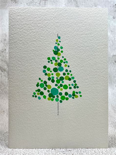 Abstract Green Circles Christmas Tree Hand Painted Christmas Card