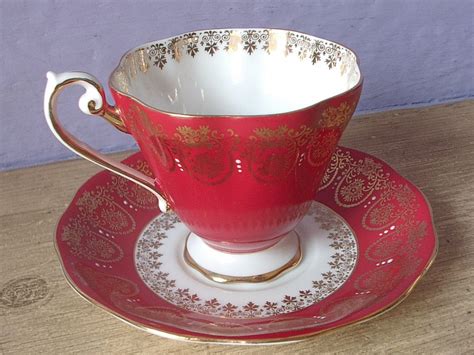 Vintage Red Tea Cup Set Royal Standard Bone China Tea Cup Red Gold