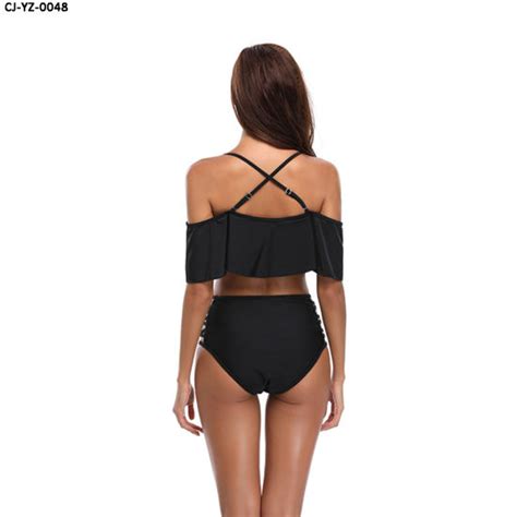 China 2021 New Bikini Solid Color High Waist Split Swimsuit Hollow Sexy Swimsuit China Two