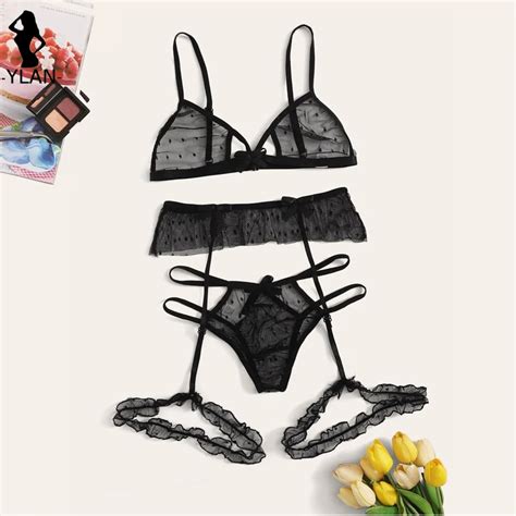 Bra Set Women Sexy Mesh Lingerie Set Polka Dot Transparent Harness Lingerie Hollow Out Bralette