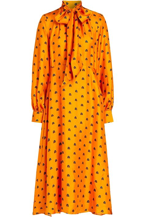 LISOU Penelope Pussy Bow Floral Print Silk Twill Midi Dress THE OUTNET