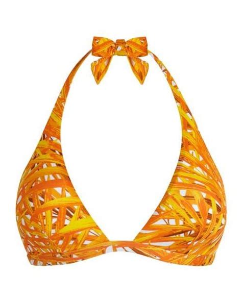 Vilebrequin Palm Leaves Side Tie Jersey Bikini Top In Orange Lyst