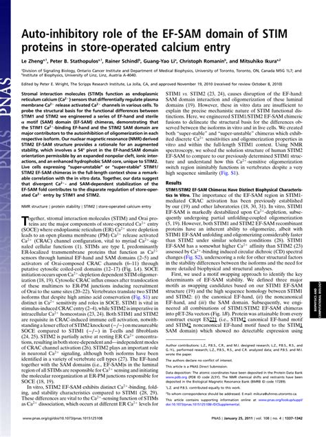 PDF Auto Inhibitory Role Of The EF SAM Domain Of STIM Proteins In