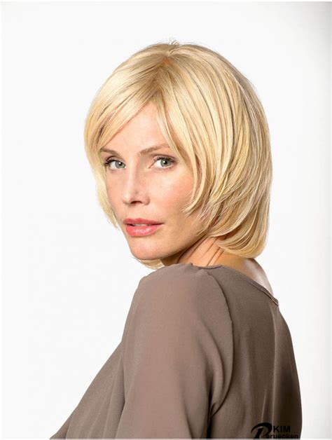 Straight Blonde Remy Echthaar Kinnlänge handgebundene Bob Cut Perücken Frauen